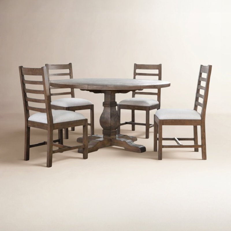 Kinston 4 - Person Pine Solid Wood Top Pedestal Dining Set, Distressed Brown
