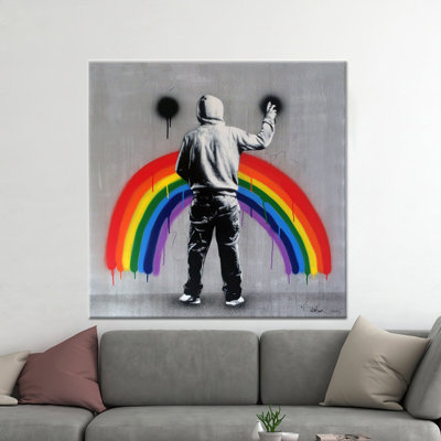 Sad Rainbow Graffiti Art: Printed Canvas Wall Art - Vibrant & Unique,1P Wrapped Canvas