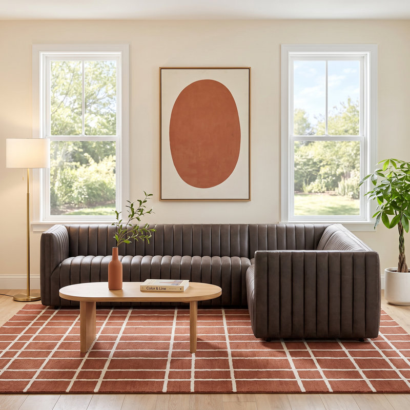 Brandt Upholstered L-Shaped Sectional Symmetrical, Deacon Wolf Genuine Leather