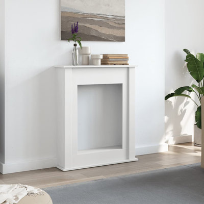 Cadre de cheminée compact en bois d'ingénierie blanc 29,5 x 7,9 x 34,4 po