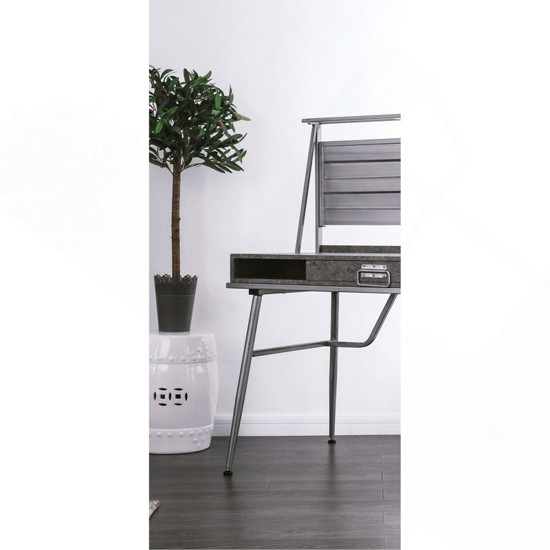 Bureau d'ordinateur moderne moderne avec port USB, un tiroir et deux tablettes avec pieds en métal