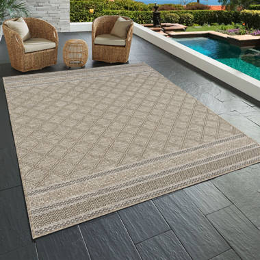 Alegre Bordered Power Loomed Tan Indoor/Outdoor Rug Gracie Oaks Rug Size: Rectangle 9'6 x 12