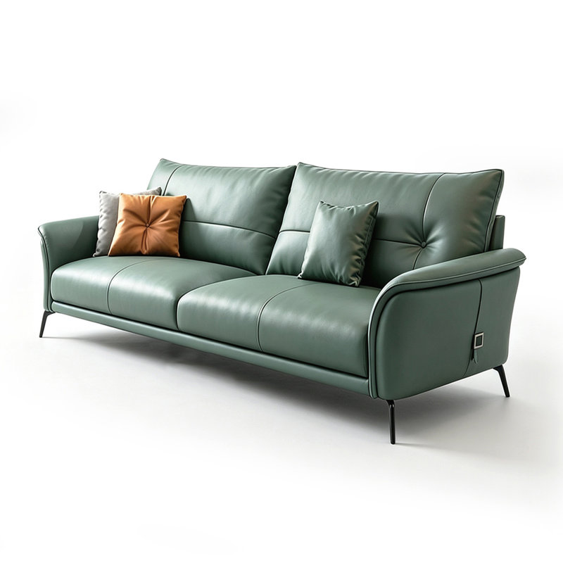 Canapé standard en cuir véritable vert, Green Top Grain Leather, 70.08" W