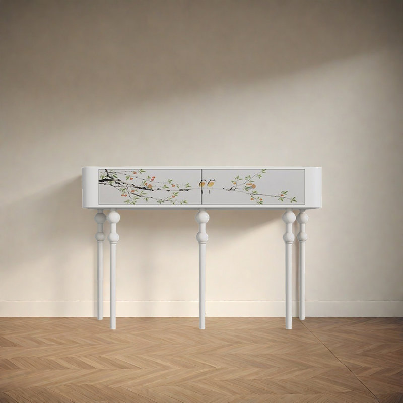 Console rétro avec 2 tiroirs, Blanc