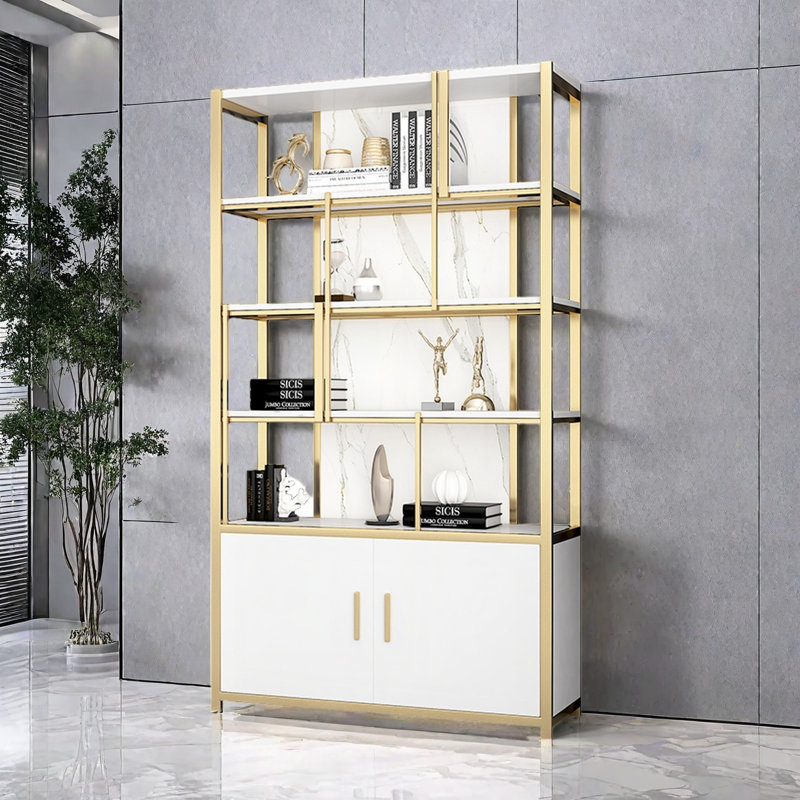Oldbury, White/Gold, (4 Shelves) 78.7"H x 31.4"W x 11.8"D