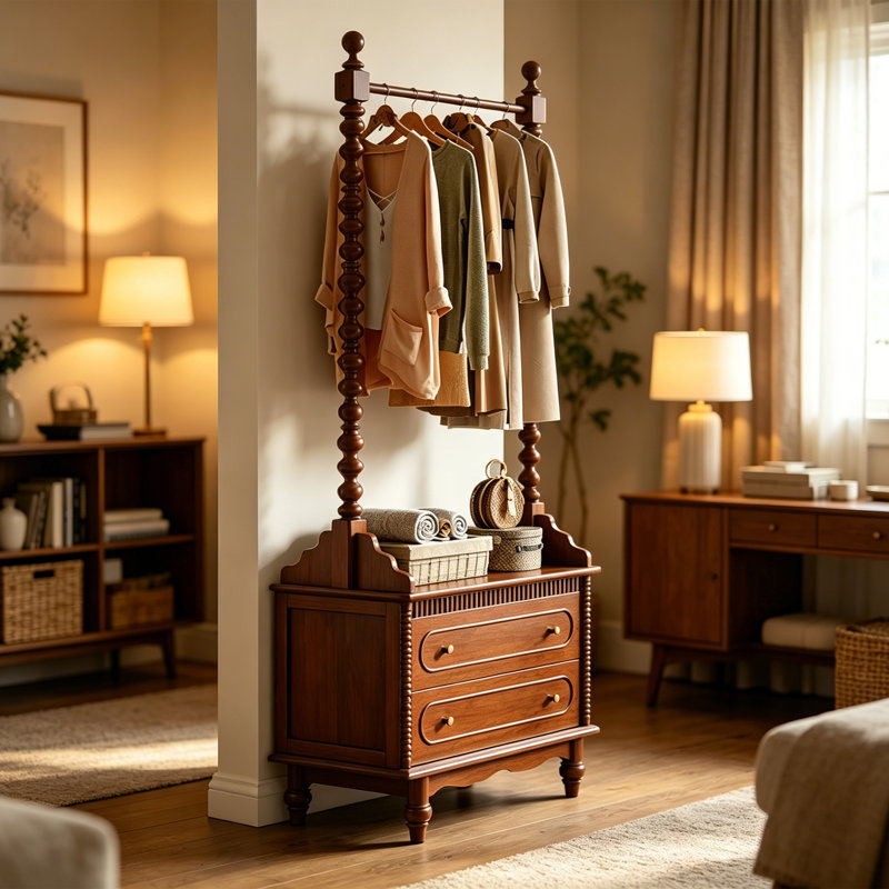 Vintage Hall Tree Coat Rack, Brown