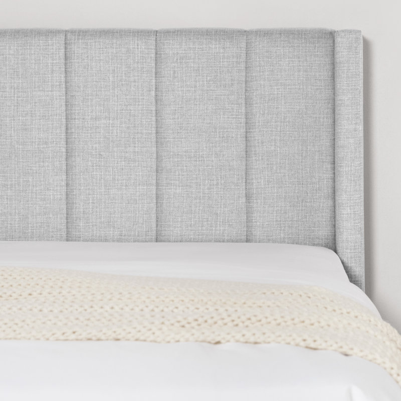 Modern Wingback Bed with Vertical Channel Tufting, Soft Corduroy Upholstery, Solid Wood Platform Frame, Queen, Grey