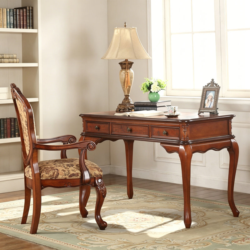 Retro Brown Rectangular Solid Wood Writing Desk, 30.7" H x 51.18" W x 23.62" D