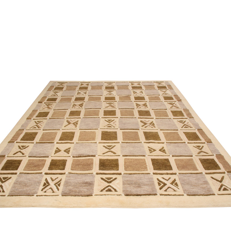Rug & Kilim’S Scandinavian-Inspired Geometric Beige Brown And Gray Wool Pile Rug, Rectangle 5' x 8'