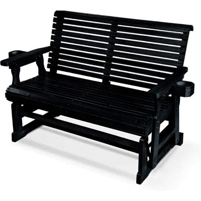 Wooden Patio Glider with High Roll Back and Deep Contoured Seat, Solid Fir Wood, 2-Seater