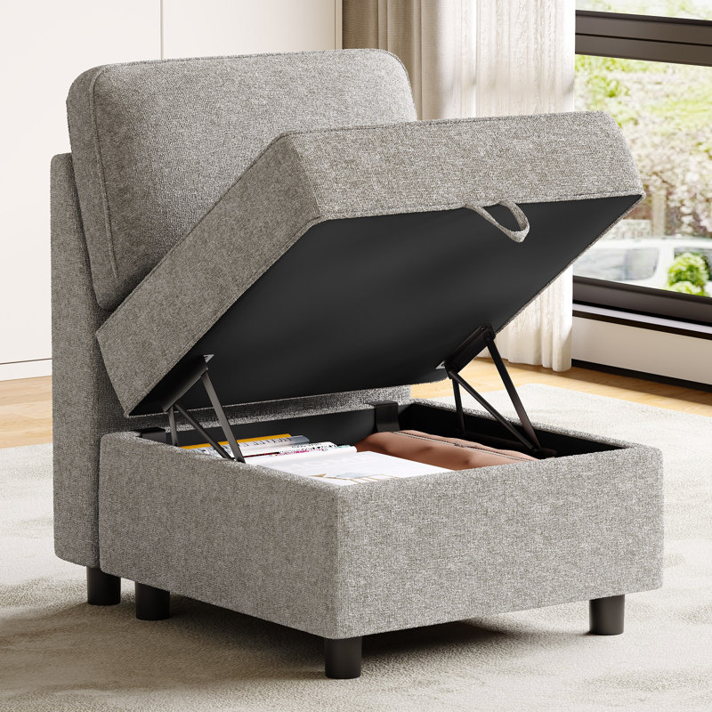 Canapé modulaire rembourré avec repose-pieds et rangement Jamerio, Mélange de polyester gris tourterelle