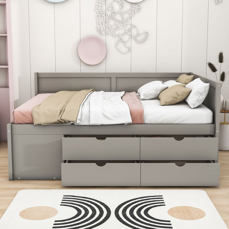 Kouta Wood Daybed with Drawers and Shelves, Full/Double, Gray