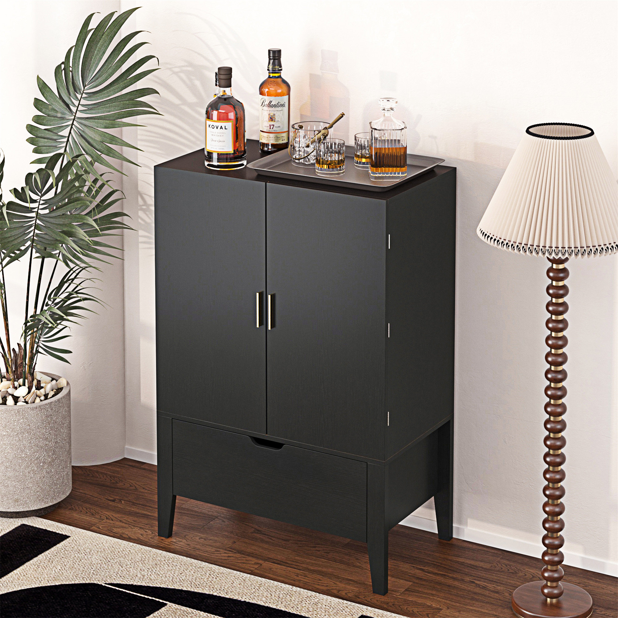 Latitude Run® Bar Cabinet,Wine Bar Cabinet,Liquor Storage Credenza,Sideboard With Wine Racks ...