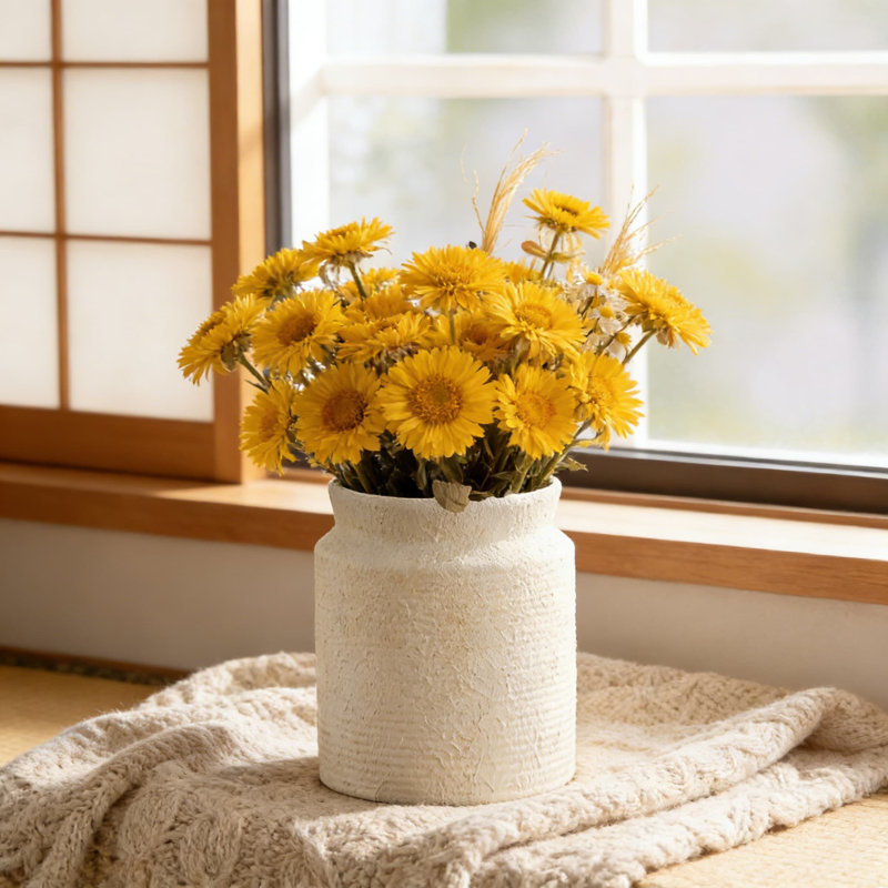 Handcrafted Ceramic Farmhouse Vase, Rustic Ribbed Pottery Vase For Home Decor, Small Table Centerpiece For Living Room, Fireplace, Bathroom, Or Wedding