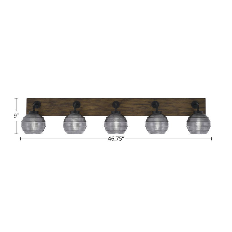 Oxbridge 5 Light Bath Bar Shown With 6" Glass, Smoke, Matte Black/Brown