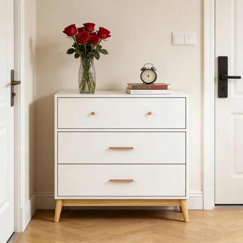 Armoire de rangement nordique 3 tiroirs blanche avec poignées or rose pour chambre de bureau