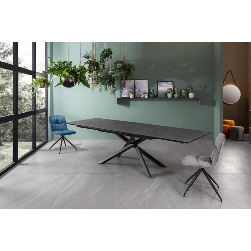 Daimyan Extendable Oak Metal Base Dining Table, Black, Black