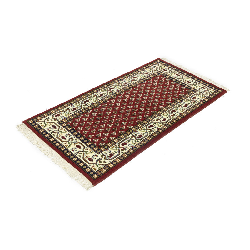 Tapis rouge Indo Botemir à motif floral rouge 2 pi 4 po x 4 pi 8 po