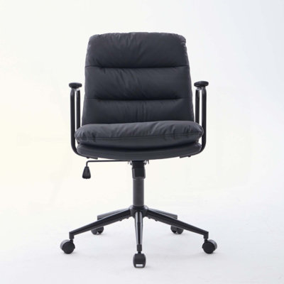 Office Chair,Mid Back Home Office Desk Task Chair with Wheels and Arms Ergonomic PU Leather Computer Rolling Swivel Chair with Padded Armrest,The back of the chair can recline 40°
