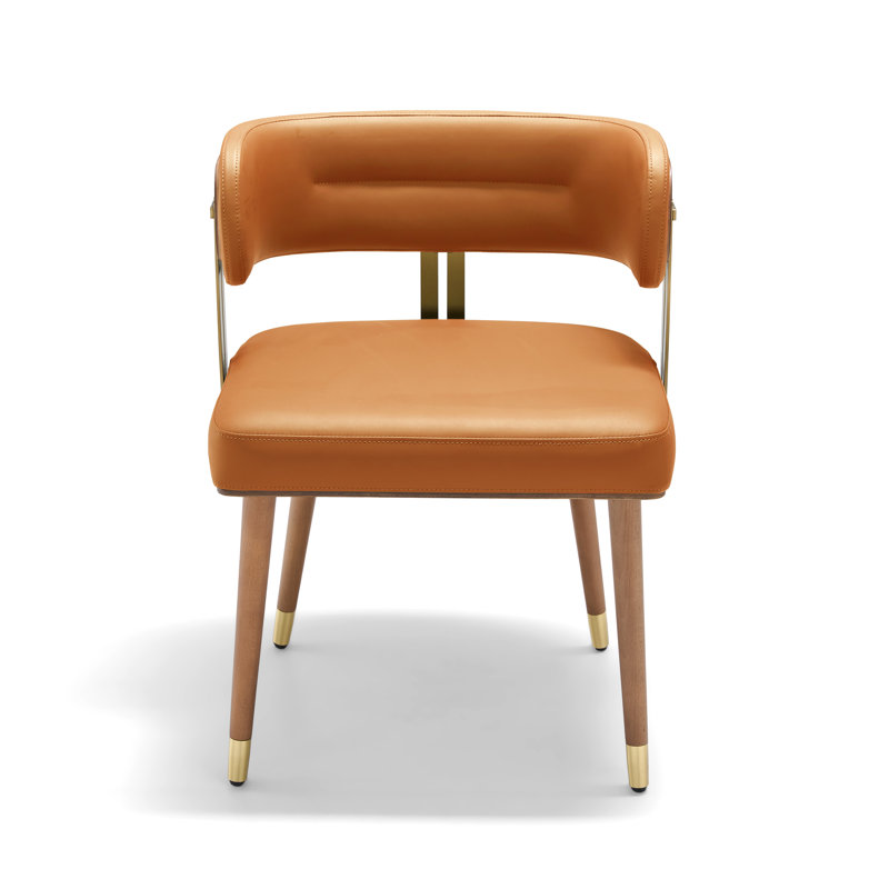 VBANPA Modern Dining Chairs, Mid-Century Upholstered Leather Dining Chairs With Thick High-Resilience Foam Cushion For Maximum Comfort, Walnut Wood Veneer & Gold Metal Legs, Dining Chairs With Anti-Slip Pads For Kitchen And Dining Room