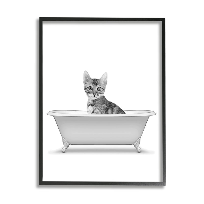 «Chaton dans la baignoire de la baignoire», encadrée sur bois par Annalisa Latella, impression, H 24 po x l 30 po x P 1,5 po