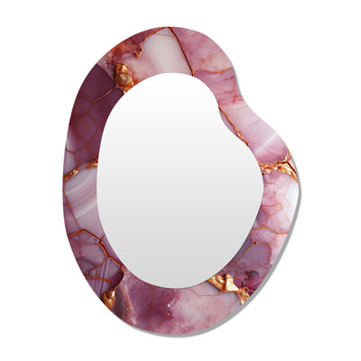 Dorset Pink and gold Marble river IV - Abstract Asymmetrical Mirror, Gold Unique Shape Decorative Wall Mirror, Printed Metal Art