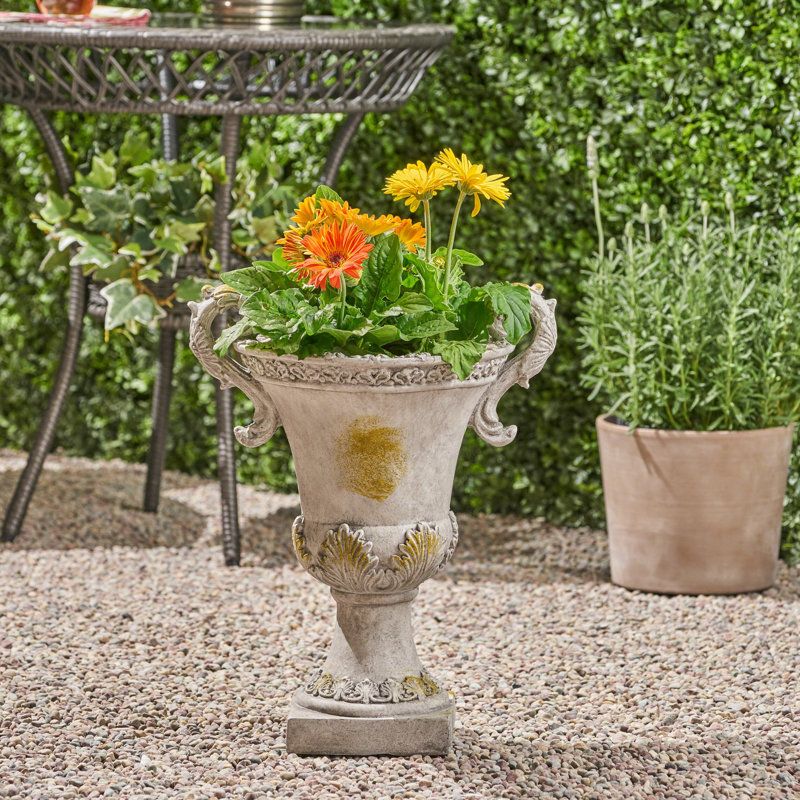 Gray Moss Lightweight Concrete Roman Garden Urn Planter
