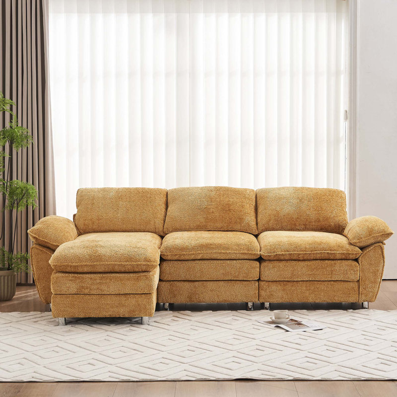 Canapé moderne à 3 places avec repose-pieds, Jaune