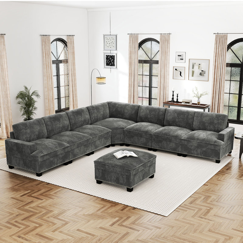  Canapé modulaire rembourré modulaire en velours côtelé de 126 po de largeur, H 36 po x l 126 po x P 126 po