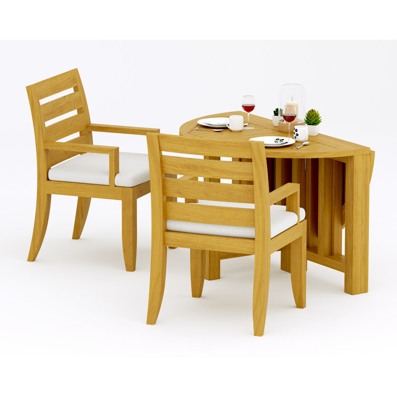 2 Seats 3 Pcs Grade-A Teak Wood Dining Set: 48" Round Butterfly Table And 2 Atnas  Arm Chairs #11AT0902, 2