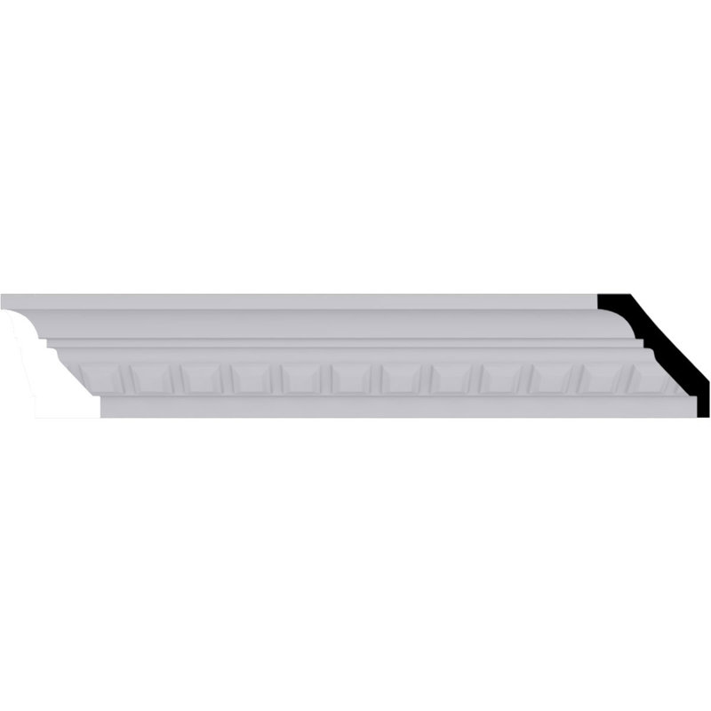 Primed White Geometric Crown Moulding Sample, 12" Length