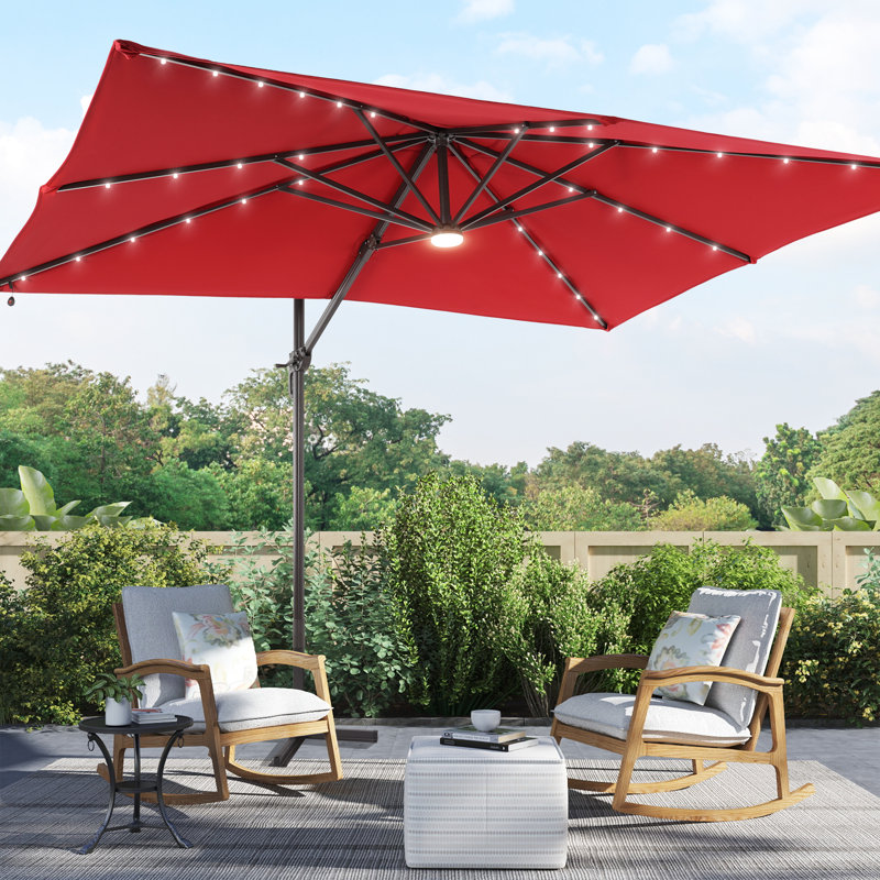 Najifa 10' x 8' Lighted Cantilever Umbrella, Rust Red