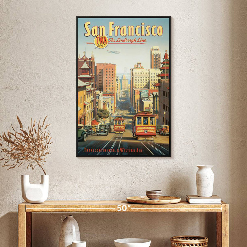 La ligne Lindbergh, San Francisco, Californie, 25 po x 37 po, Cadre flottant noir