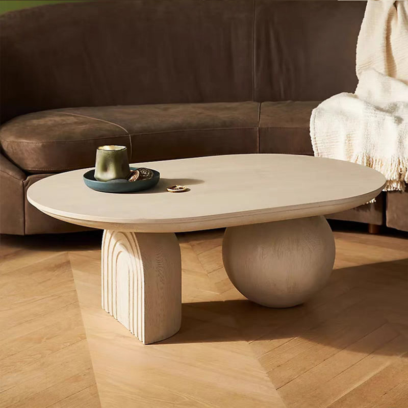 Simple solid wood personality oval coffee table