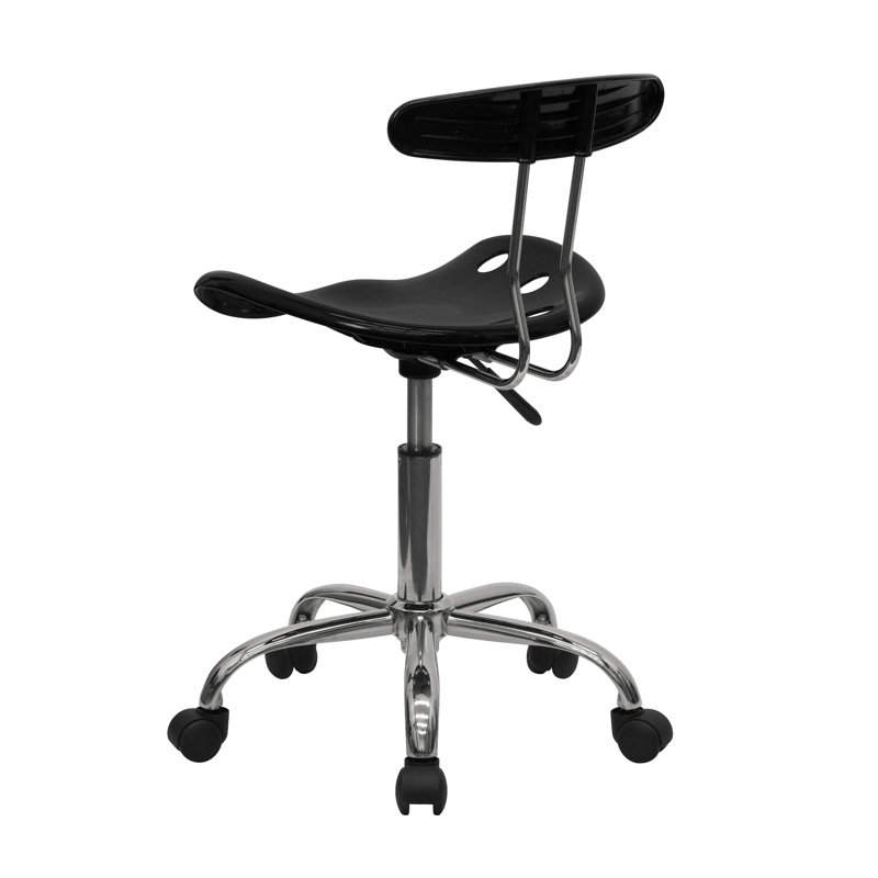 Ergonomic Swivel Black Metal Armless Task Chair with Tractor Seat