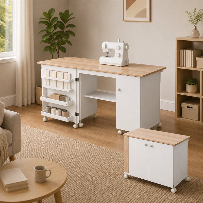 Armoire à coudre pliante avec station de charge et chevilles