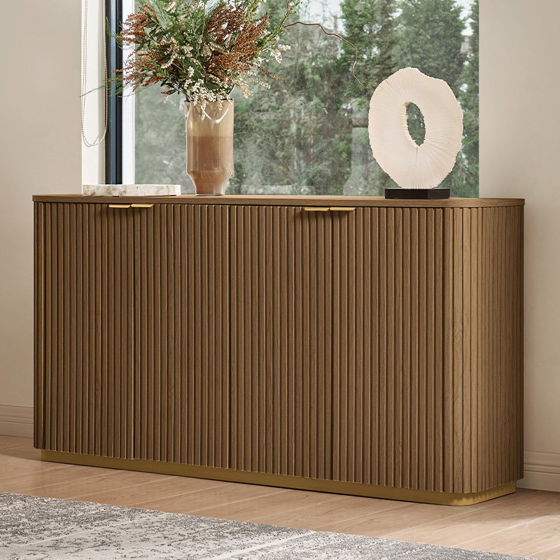 Rosario Modern Metal Base Cabinets With Adjustable Shelves, Brown