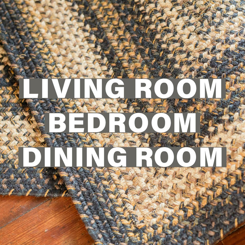 Dairius Braided Non-Shedding Premium Jute Black/Brown/Cream Rug, Oval 5' x 8'