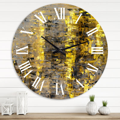 Yellow Meets Grey Abstract Art II - Modern Wall Clock