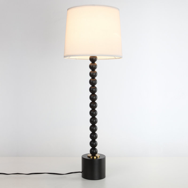Lampe de table haute 32 pouces avec boule de fer noire empilée et abat-jour rond en tissu fuselé pour le salon, la chambre à coucher, le bureau