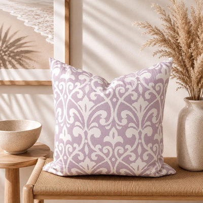 Housse de coussin en coton lavande ikat à imprimé damas mauve