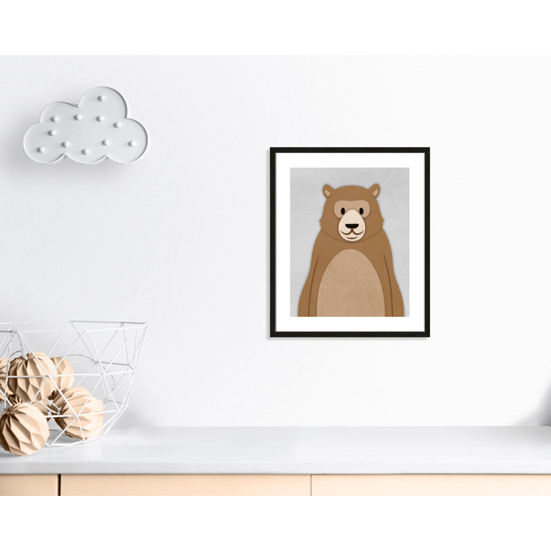 Adhésif décoratif Cheery Bear, 24.5" H x 20.5" W x 1.18" D, Cadre boîte à grain de bois noir
