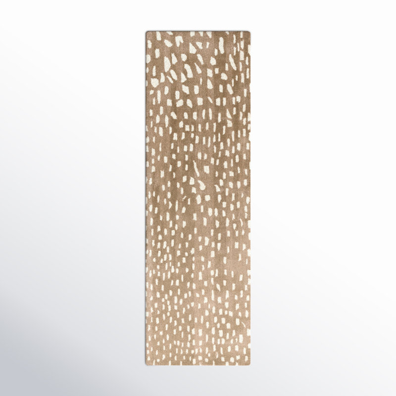 Tapis brun clair / brun clair / crème en laine touffeté à la main Jona, Tapis de couloir 3 pi x 12 pi