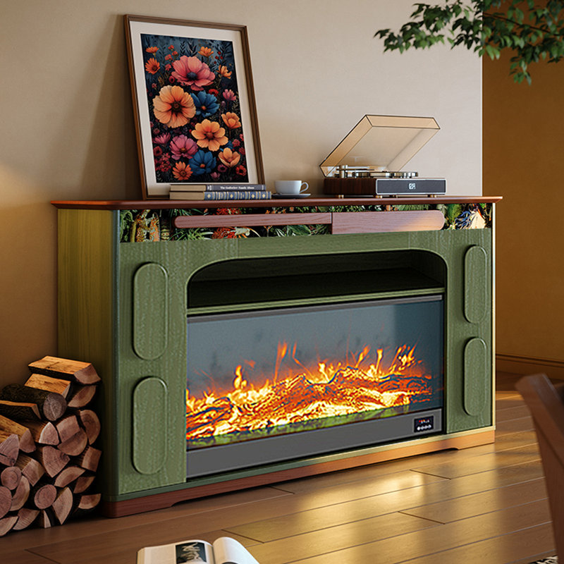 French Vintage Electric Fireplace TV Stand