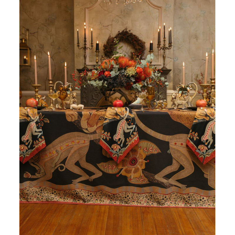 Monkey Tales Tablecloth - Linen, 94" L, Night