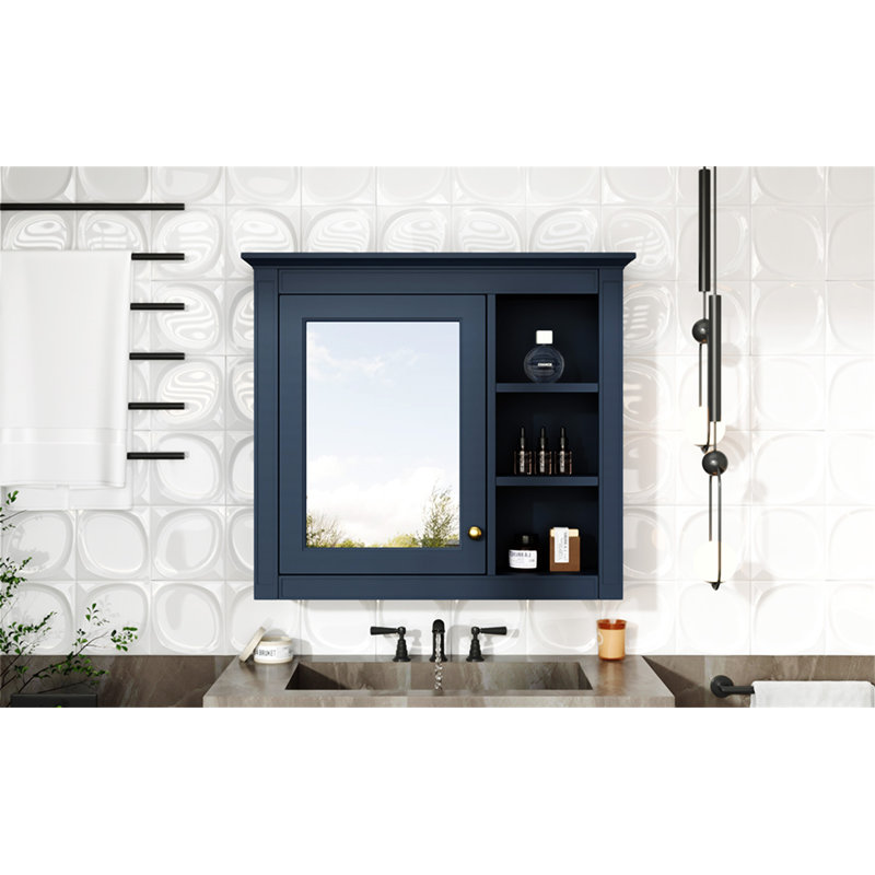 Armoire à pharmacie 30 po x 28 po, armoire de rangement murale pour salle de bain, armoire murale moderne avec miroir, armoire à pharmacie, armoire à miroir avec 3 tablettes ouvertes