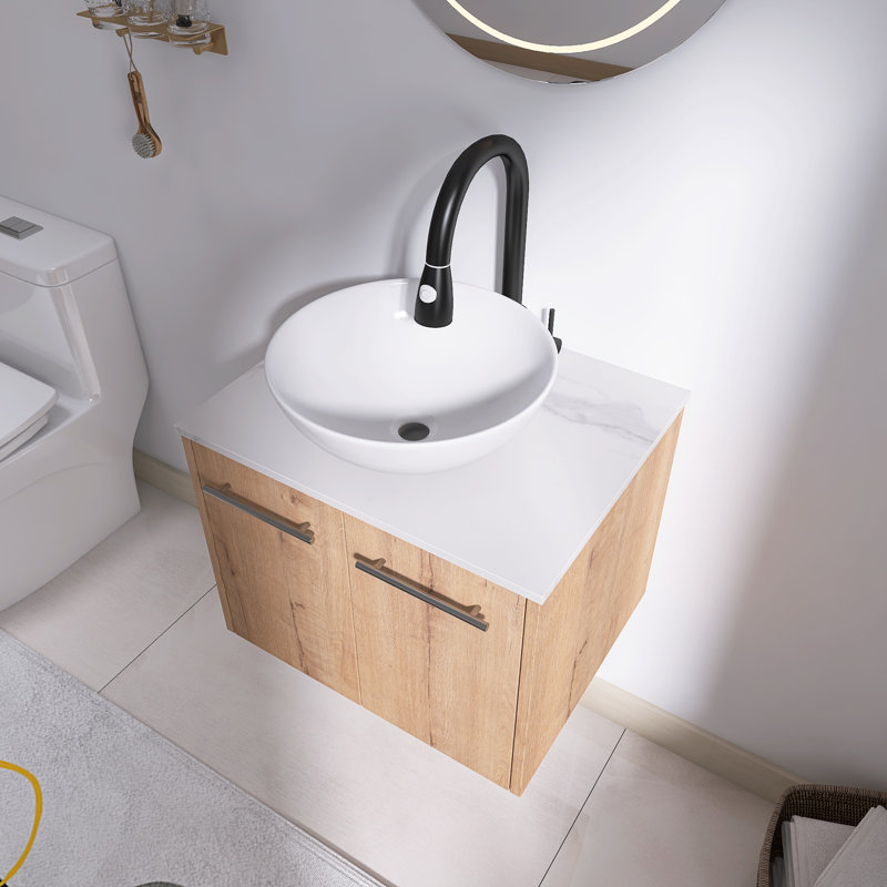 Rarnby 24" Wall-Mounted Bathroom Vanity Set with Sintered Stone Top,Ceramic Basin, Bowl, 24"