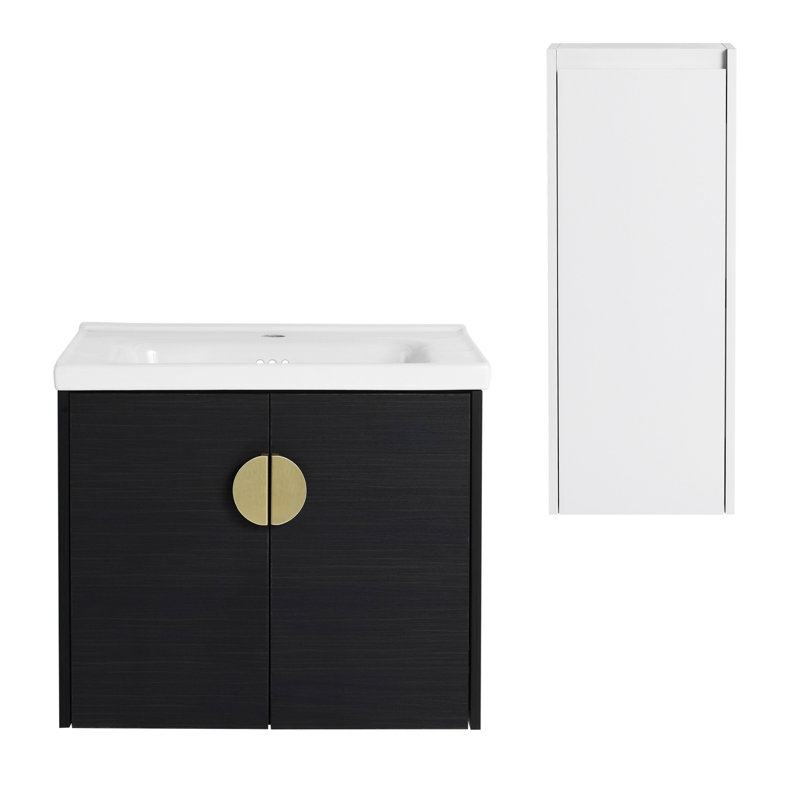 Meuble-lavabo mural avec lavabo en céramique et armoire d'appoint