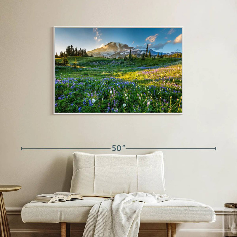Le printemps au mont Rainier, Cadre flottant blanc, 40 po x 27 po