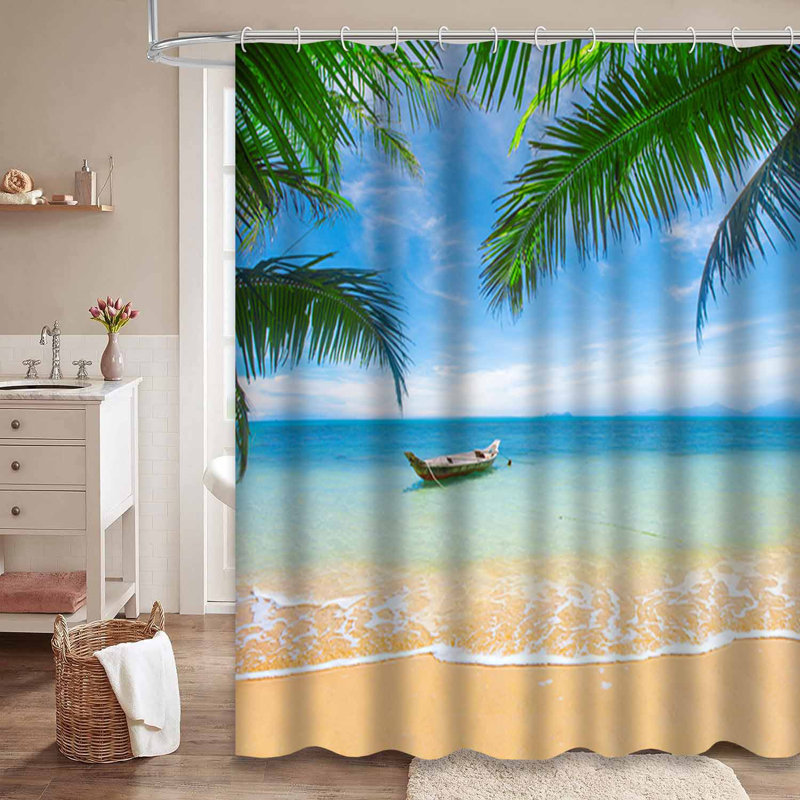 Rideau de douche avec 12 crochets Tropical Beach, L 72 po x l 72 po